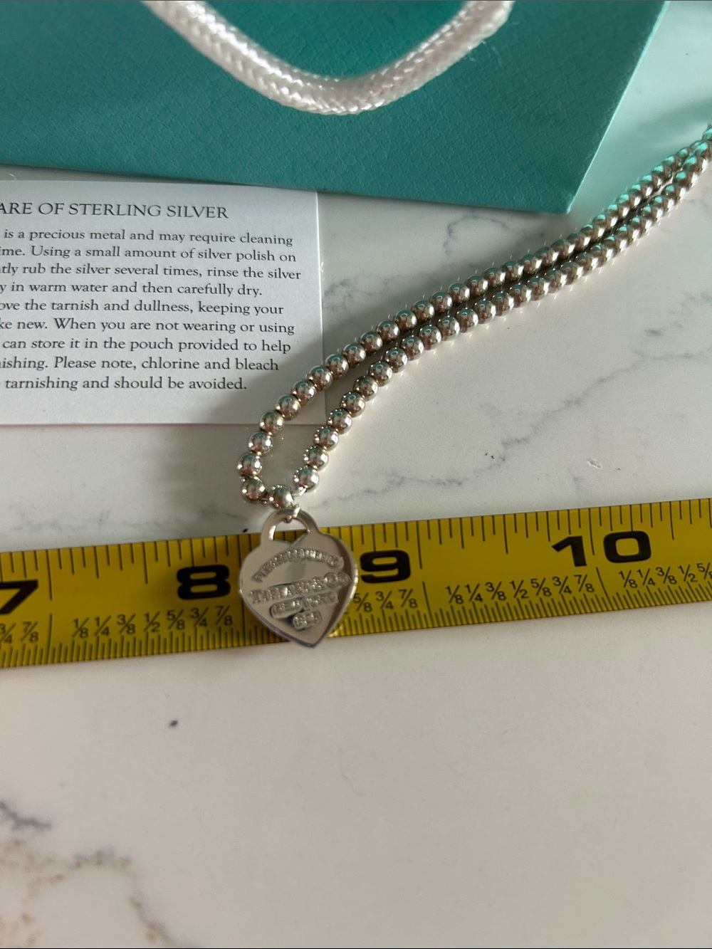 Tiffany & Co. Sterling Silver Bead Necklace with Heart Tag - Picture 5 of 6